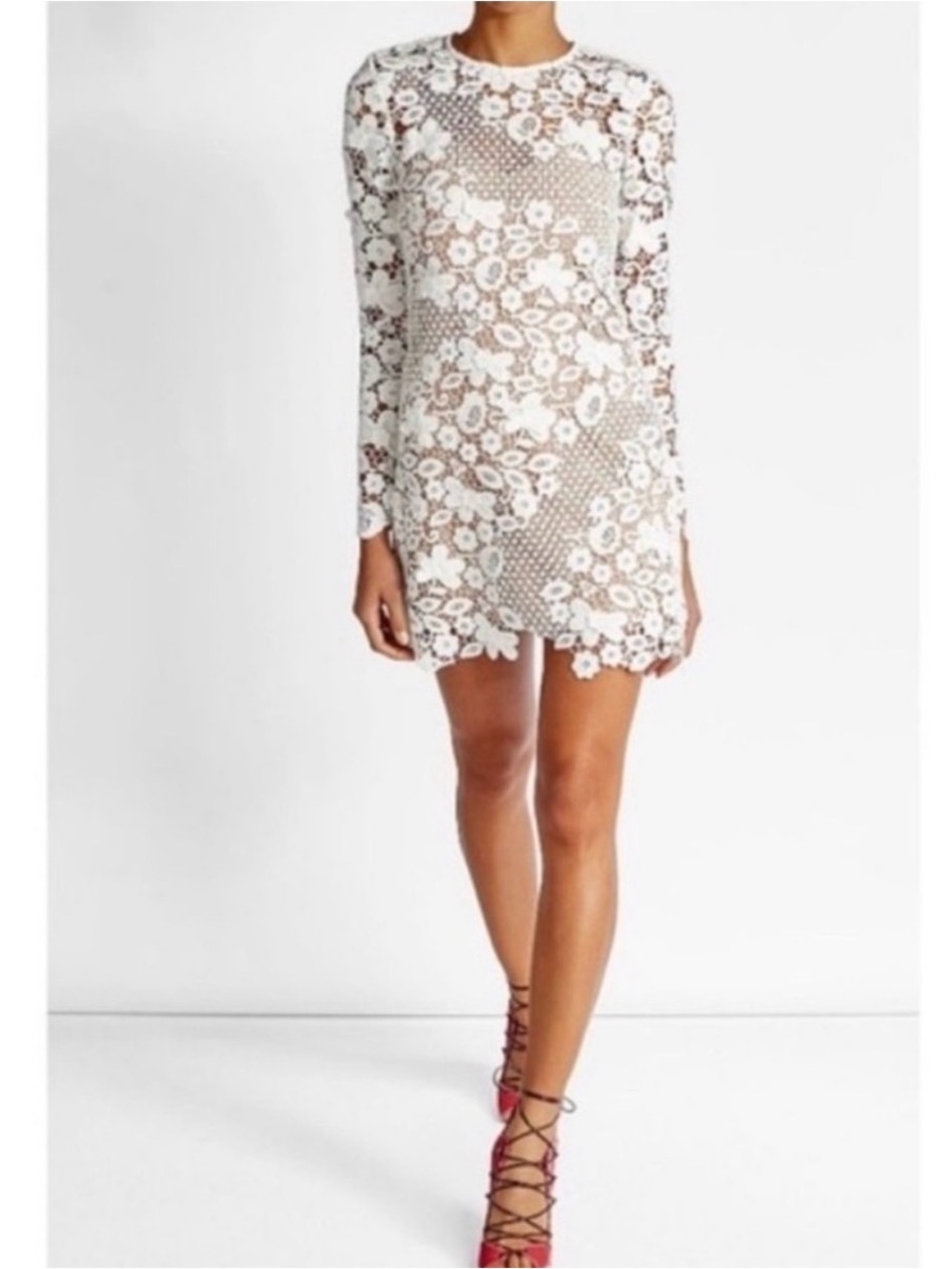 Self Portrait 3-D Floral Lace Long Sleeve Mini Dress | Size 4